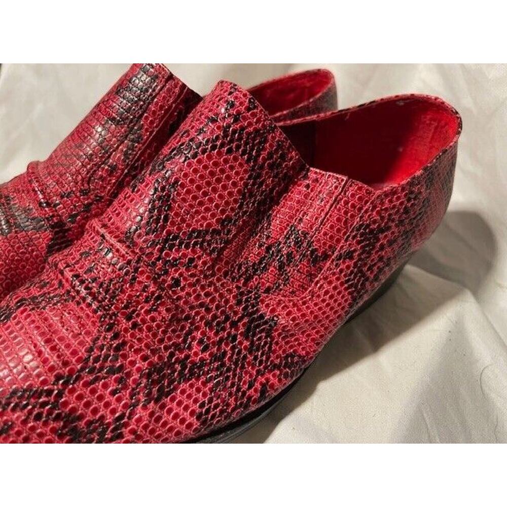 Western Ankle Boots Women’s 8.5W Red Black Snakeskin Pattern Slip-On Work Party - Picture 4 of 11